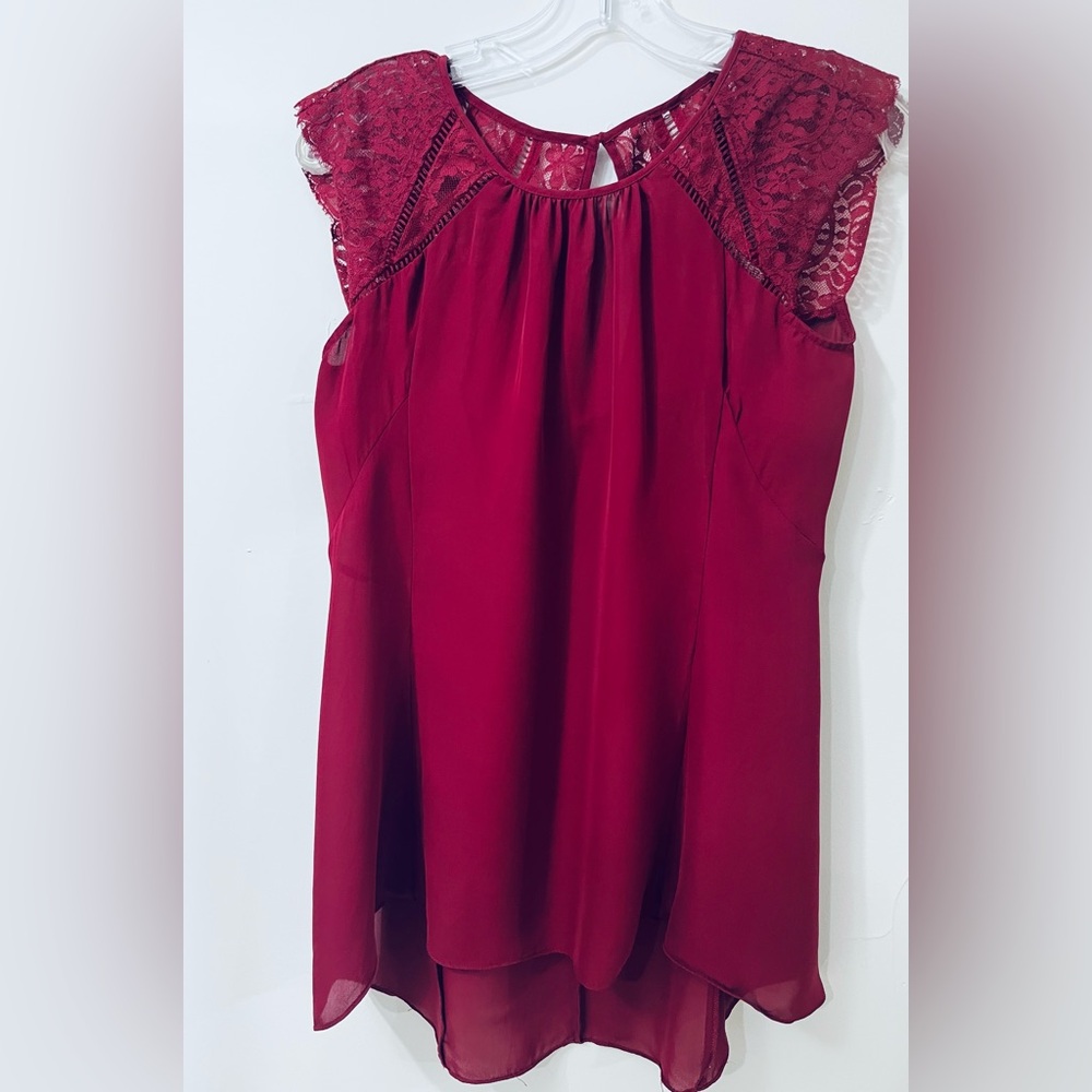 White House Black Market Burgundy Lace Blouse size XS
